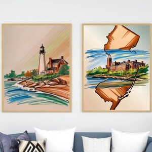 New Jersey Reise-Druck, USA Wandkunst, Farbstifte Skizze New Jersey Poster, New Jersey Wohnkultur, New Jersey Digitale Wandkunst