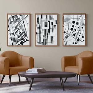 Bauhaus Abstract Black And White Wall Art Set 3, Bauhaus Poster, Bauhaus Black Print Set, Printable Digital Download