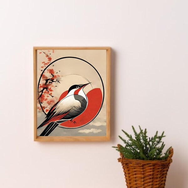 Japanese Bird Flying in The Sky Abstract Art, Japandi Wall Art, Wai Sabi Decor, Modern Neutral Home Decor, Minimalist Art, Digital Print Art