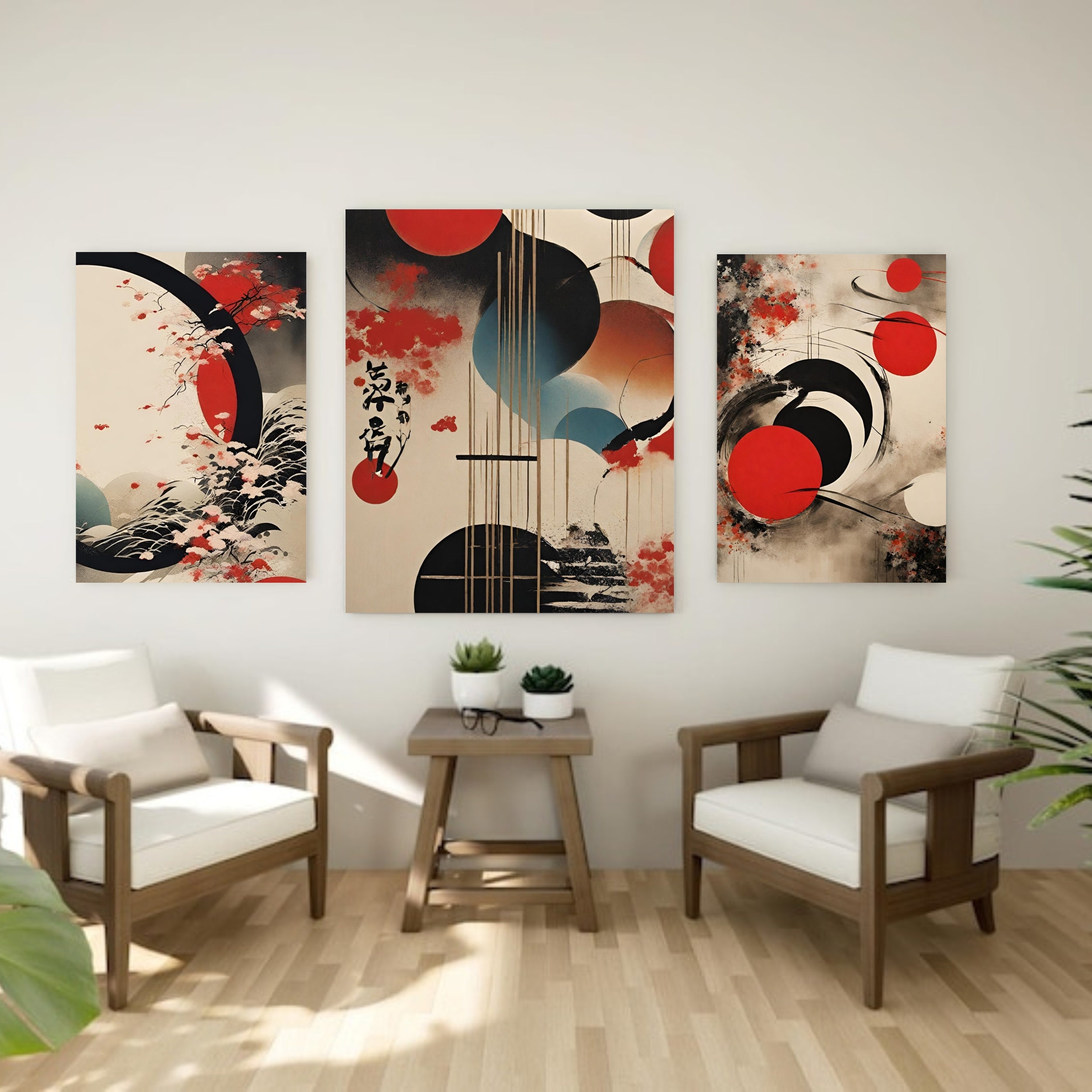 Japandi Neutral Modern Wall Art Set 3, Japanese Abstract Decor Wall, Japandi Art, Modern Wabi ...