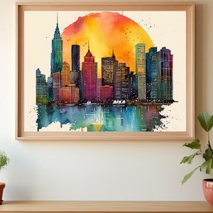 Chicago Abstract city skylines Poster Art Print, Chicago Wall Art, Colorful Wall Art, Watercolor Painting, Poster Printable Wall Decor