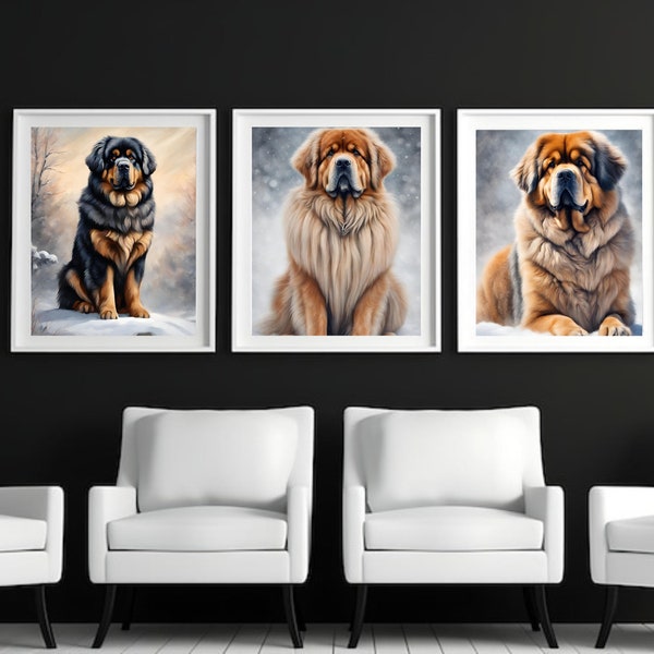 Mountain Dogs Wall Art, Modern Home Print, Dog Poster,Dog Wall Art,  Minimalist Decor, Winter Wonderland Art, Landscape Digital Printable