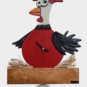 Personalized and Handcrafted Wood Wall Swinging Pendulum Chicken Clock
