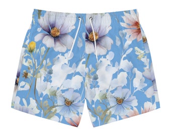 Atemberaubende blaue Blumen Aquarell Herren Badehose | Tauchen Sie ein in Stil und heben Sie sich am Pool ab!