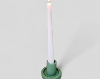 Green Tapered Candle Holder, Concrete Jesmonite Candle Holder, Green Minimal Home Decor, eco friendly gift