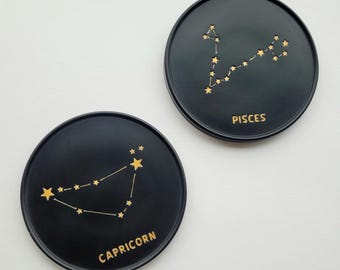 Black Star Sign Coasters, Astrology Gift, Constellation Jesmonite Cup Coasters, Concrete Cup Mats, Trinket Tray, Unique Gifts