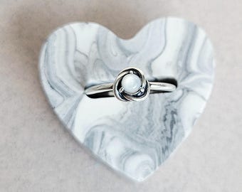 Heart Shaped Ring Holder, Grey and White Marble Jesmonite Jewellery Holder