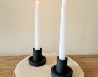 Black Tapered Candle Holder, Concrete Jesmonite Candle Holder, Black Minimal Home Decor, eco friendly gift