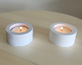 Neutral Tealight Holders, Concrete Jesmonite Candle Holder, Grey White Minimal Home Decor,