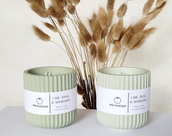 Lime Basil Soy Wax Candle, Zingy Fruity Scent, Modern Decor, Handmade Jesmonite Pot, Vegan Wax Candle, Aesthetic Decor