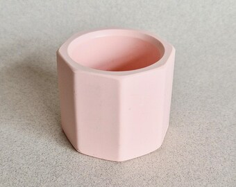 Pastel Pink Tealight Holders, Concrete Jesmonite Candle Holder, Baby Pink Minimal Home Decor, Octagon Candle Pot