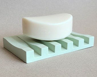 Pastel Green Concrete Soap Dish, Jesmonite Tray, Grey Bathroom Accessory Mint Green
