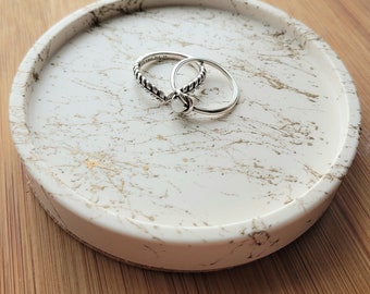 Gold Marble Concrete Trinket Tray, White & Gold Coaster, Jesmonite Dish, Cup Mat, Jewellery Plate, Marble Soap Dish