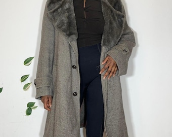 Vintage tweed faux fur collared jacket