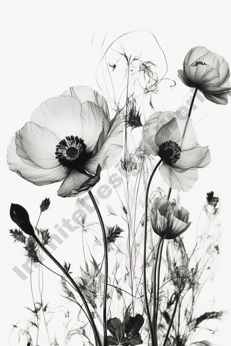 Minimalist Black and White Floral Line Art Trio: 3 Elegant Flower Wall ...