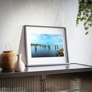 Lake Road Pillars Framed Posters, Matte, Photograph of Lake Pontchartrain for the home, office, wall decor, home decor, gift
