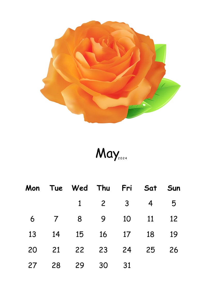 2024 Minimalist Rose Calendar Sun or Mon Start Etsy