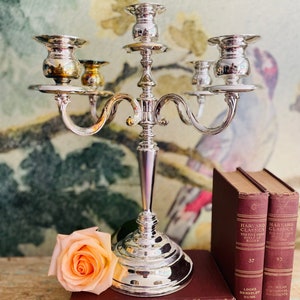 silver candleabra candlestick holder 5 arm Godinger silver candleabra classic mantle decor