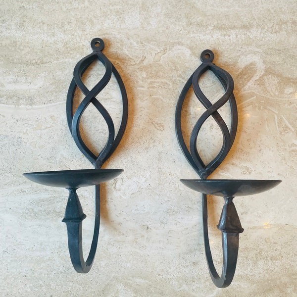 wrought iron candle sconce industrial style  taper pillar candle holders set of 2 cast iron