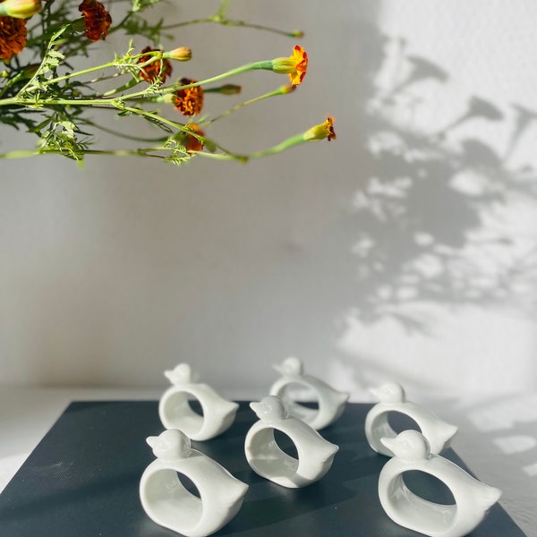 Ceramic duck napkin rings set of six white napkin rings farmhouse modern kitchen