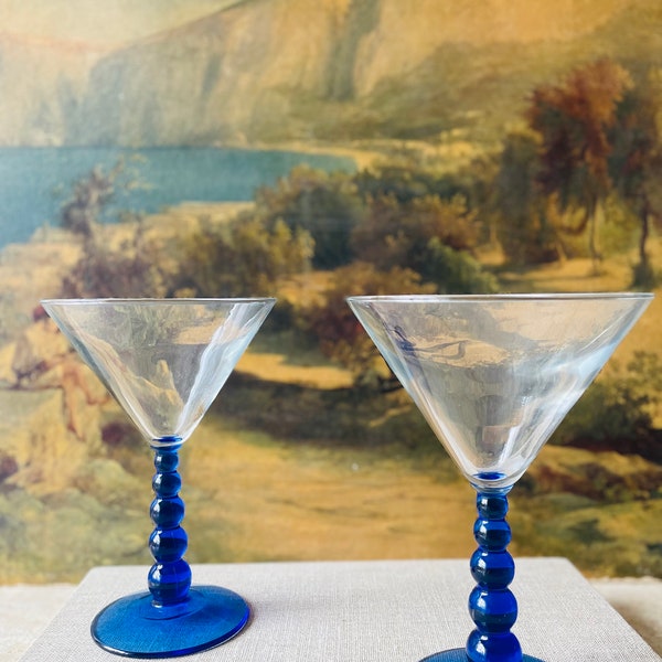 martini glasses cobalt blue bubble stem   cocktail dirty martini set of 2