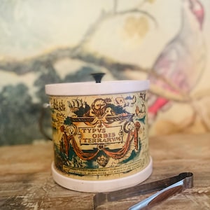 old world ice bucket vintage Latin map retro ice chiller with serving tongs