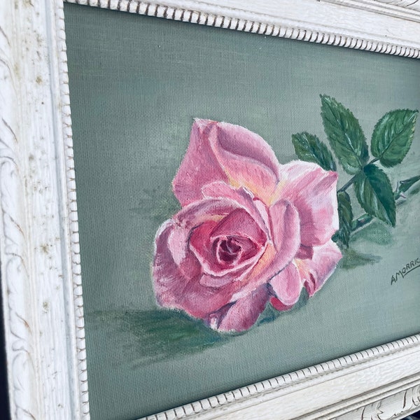 Original oil painting Summer Rose framed pink rose art Shabby Chic style Anthropologie home