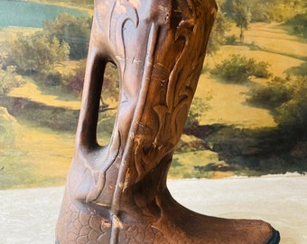 Cowgirl cowboy boot vase western decor pottery horse riding boot with handle