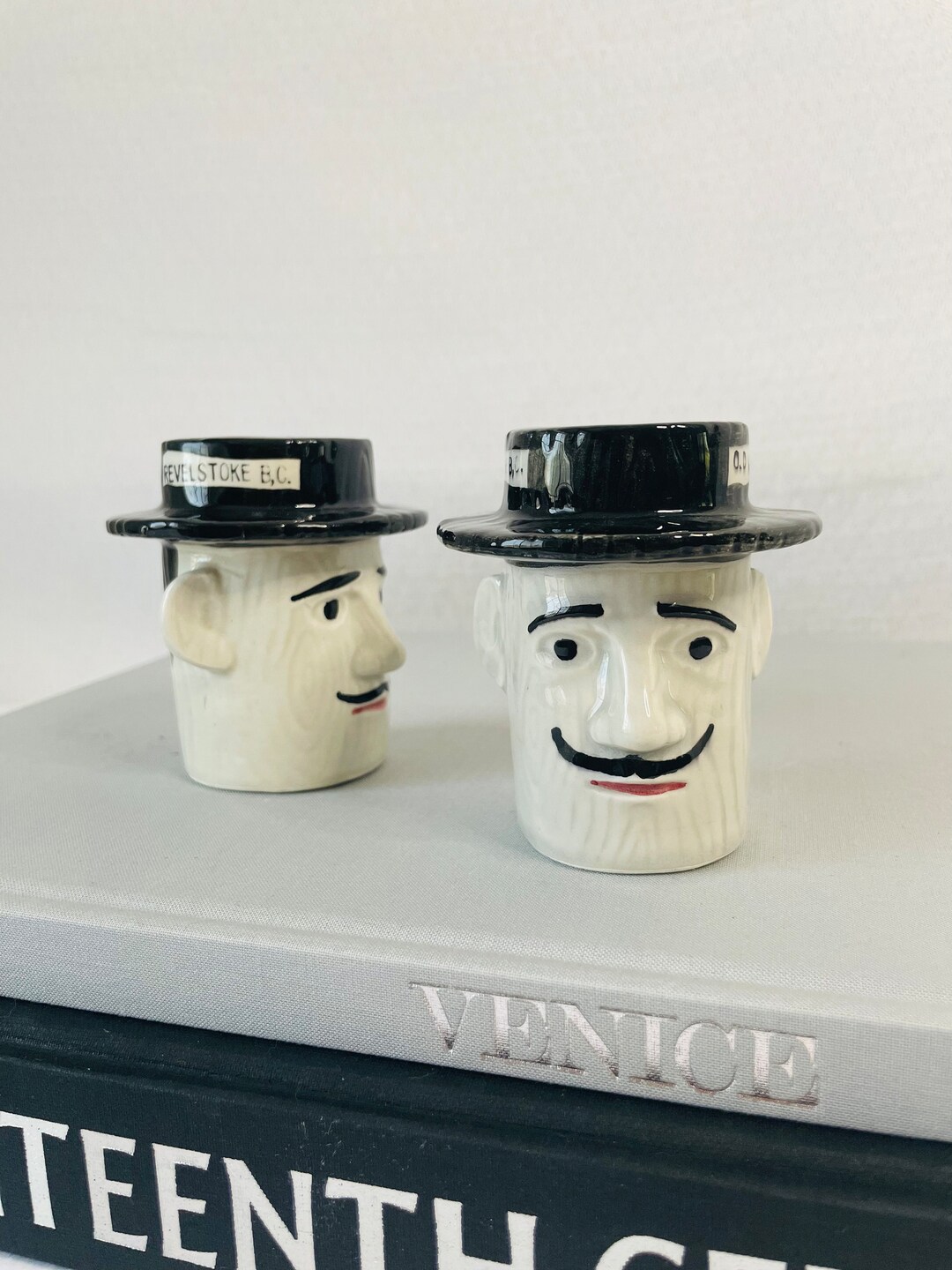 Art Deco Salt Pepper Shaker Set Mustache Man Top Hat Set of 2 Etsy