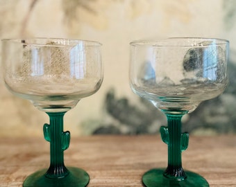 cactus stem margarita glasses saguaro southwest style set of 2 Libbey glass barware