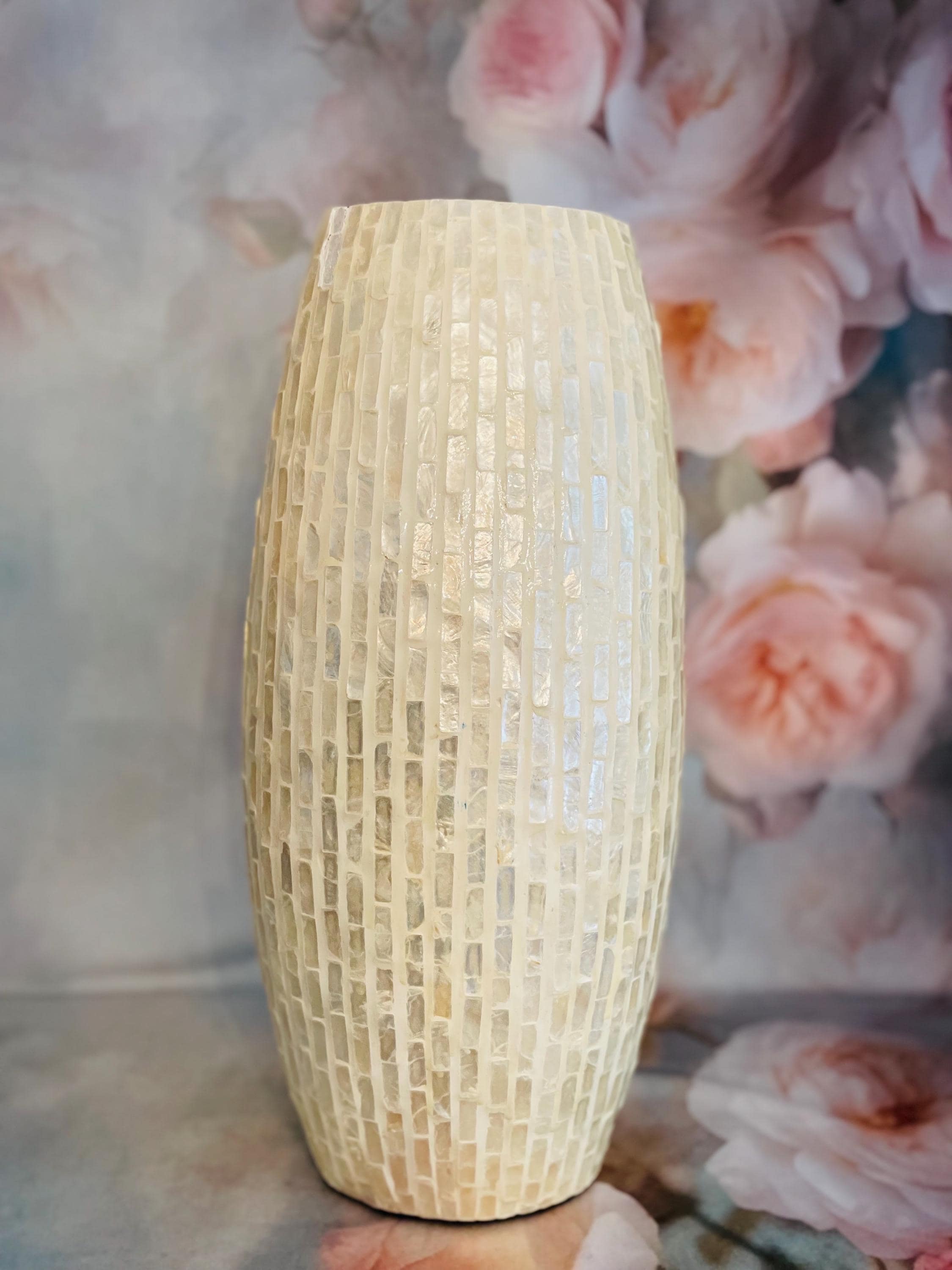 capiz shell vase mother of pearl inlay beach house decor