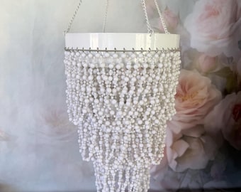 white bead chandelier lamp shade cottage core Shabby Chic