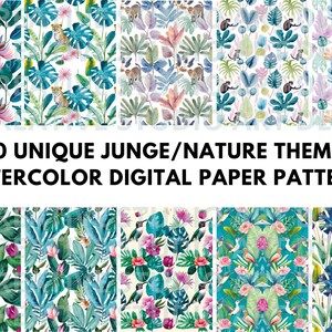 Digital Art Paper, watercolor Digital Patterns, paper crafts, jungle nature theme patterns, digital designs, scrapbooking