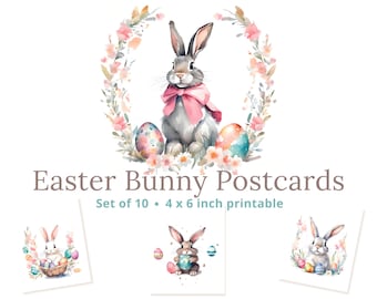 Watercolor Easter Postcards Printable | Set of 10 | Easter Bunny Cards | Instant Download 4x6