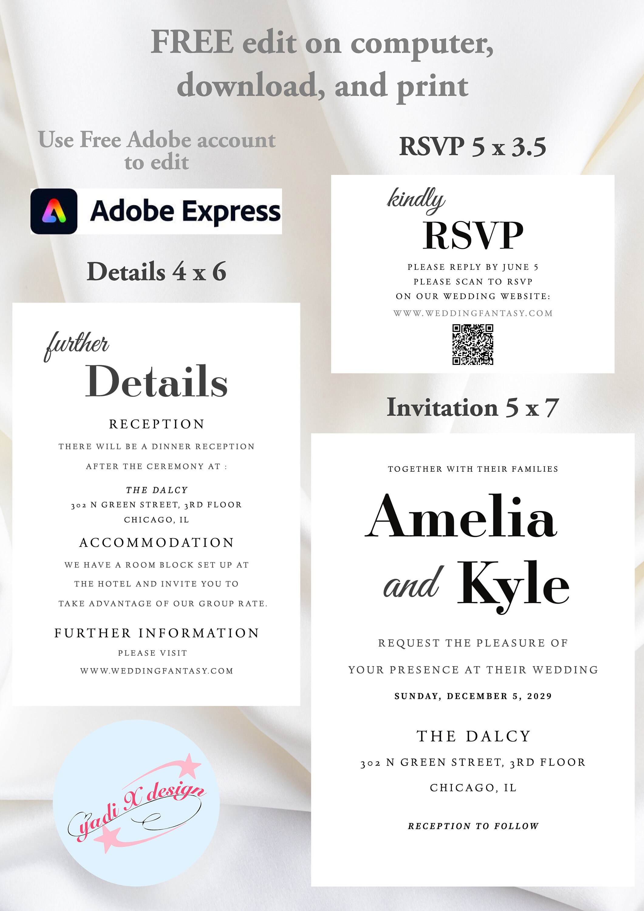 Printable Wedding Invitation Templates, DIY Wedding Invitation Templates, Adobe Wedding ...