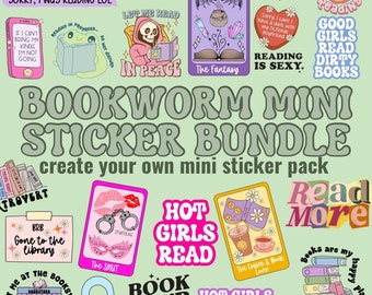 Bookworm Mini Sticker Pack Reading Theme Laptop Decals Cute Book Lover Stickers Trendy Aesthetic Mini Vinyl Stickers