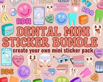 Mini pegatinas dentales, lindas calcomanías de vinilo para dientes, paquete de pegatinas de 1 pulgada, regalo para asistente de higiene dental, para portátil, diario, botella de agua.