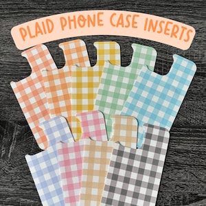 Inserto de funda de teléfono a cuadros, funda de cartulina colorida para fundas transparentes, inserto de funda estética linda para iPhone, accesorio decorativo para teléfono hecho a mano