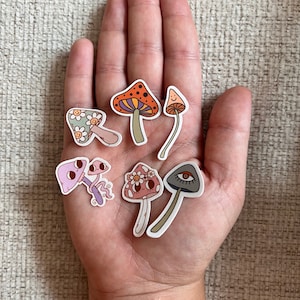 Mushroom Stickers: Mini Vinyl Sticker Pack, Laptop Decals (1 inch)