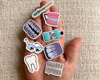 Dental Mini Stickers Water Resistant Vinyl Hygienist Gift Cute Tooth Sticker Pack Aesthetic Trendy Mini Vinyl Decals for Dental Assistants