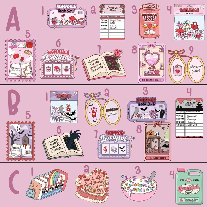 Cozy Bookish Bookworm Mini Stickers Create Your Own Sticker Pack Tiny 1 ...