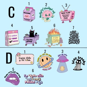 May include: A set of 10 colorful digital stickers with various designs and text. The stickers feature a variety of themes, including mental health, relationships, and self-love. The stickers are perfect for adding a touch of personality to laptops, water bottles, journals, and more.
