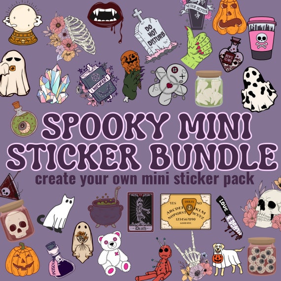 Halloween Mini Sticker Pack Spooky Ghost Pumpkin Bat Designs 1‑Inch Water‑Resistant Vinyl Mini Stickers for Laptop Journal Phone Case