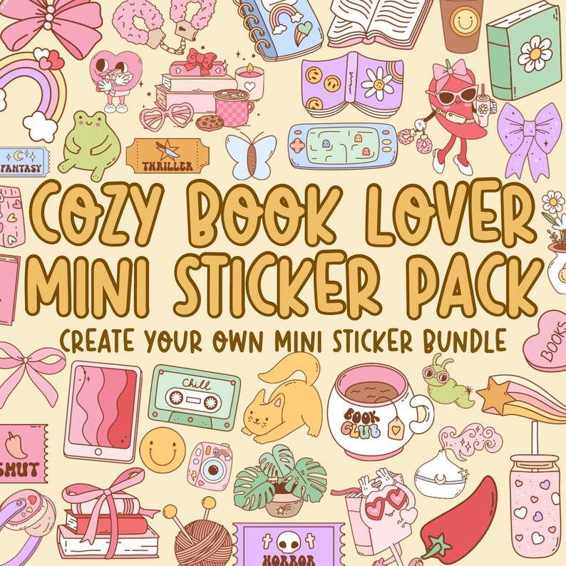 Cozy Book Lover Mini Stickers Create Your Own Pack Cute Reading Vinyl 1 ...