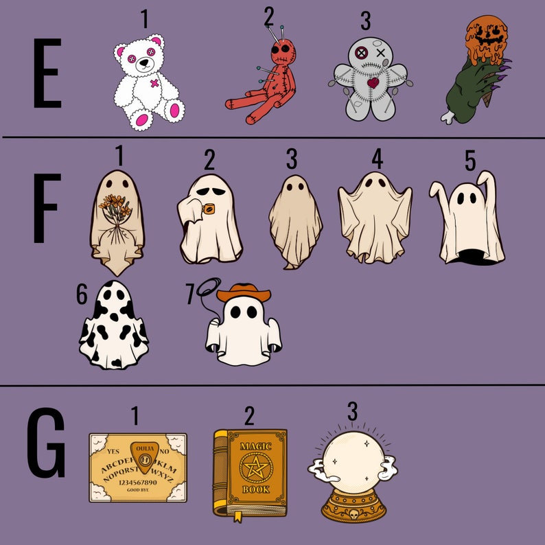 Peut inclure: Un ensemble de patchs thermocollants sur le th&egrave;me d'Halloween. Les patchs pr&eacute;sentent une vari&eacute;t&eacute; de motifs effrayants, notamment un ours en peluche, une poup&eacute;e vaudou, une citrouille fondante, un fant&ocirc;me et un livre de magie.