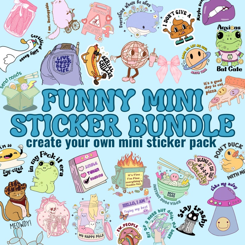 Mini Sticker Bundle Layout Funny Mini Vinyl Sticker Pack Phone Case Laptop Journal Stickers Pick ...