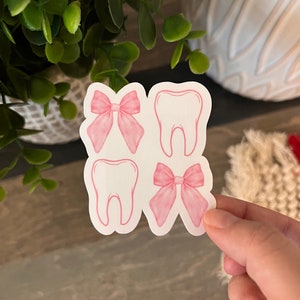Dental Stickers Tooth and Bow Vinyl Decals Cute Tooth Sticker Dental Hygienist Sticker Dental Assistant Sticker Waterproof Vinyl Sticker