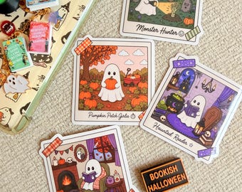 Cute Halloween Fall Spooky Polaroid Bookish Sticker Ghost Pumpkin Cozy Reader Aesthetic Bookworm Sticker E‑Reader Sticker Trendy Popular