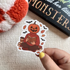Autumn Fall Girlie|Bookish Fall Sticker|Spooky Season Sticker|Pumpkin Books Sticker|Vintage Halloween Book Sticker|Waterproof Kindle Sticker