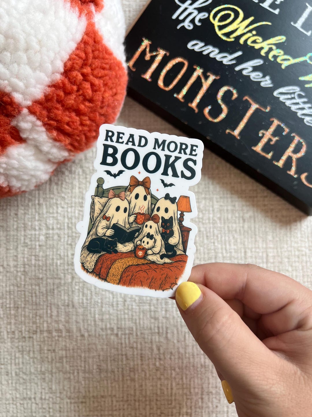 Reading Ghost Sticker Funny Spooky Halloween Kindle Sticker Vintage ...